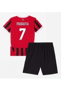 Fotbalové Dres AC Milan Alvaro Morata #7 Dětské Domácí Oblečení 2024-25 Krátký Rukáv (+ trenýrky)